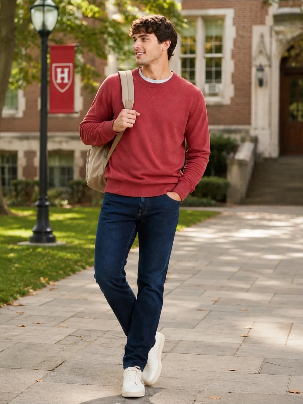 Banana Republic Y2K Cotton-Cashmere Crewneck Sweater Coral/Brick Red Mens Medium
